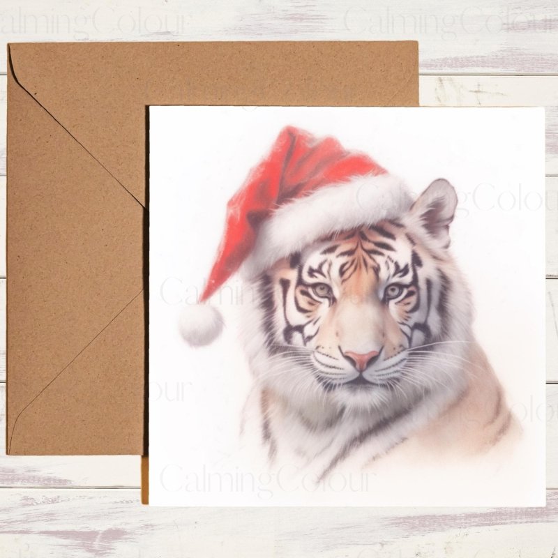Tiger Christmas Card | Festive Red Hat Design | Christmas Card