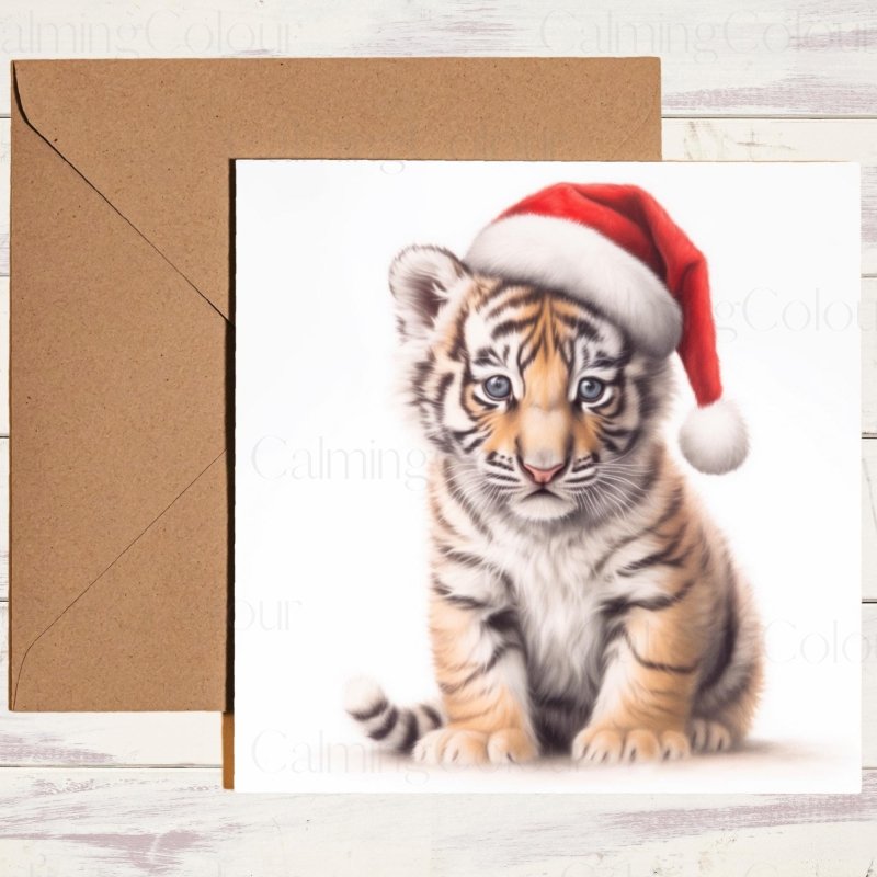 Tiger Cub with Santa Hat | Christmas Card | Christmas Card