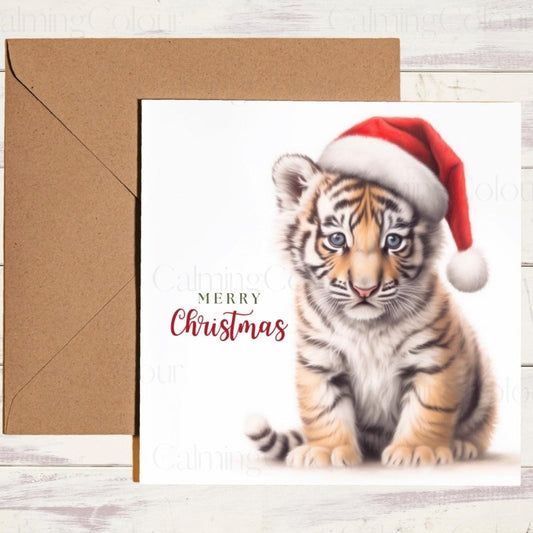 Tiger Cub with Santa Hat | Christmas Card | Christmas Card