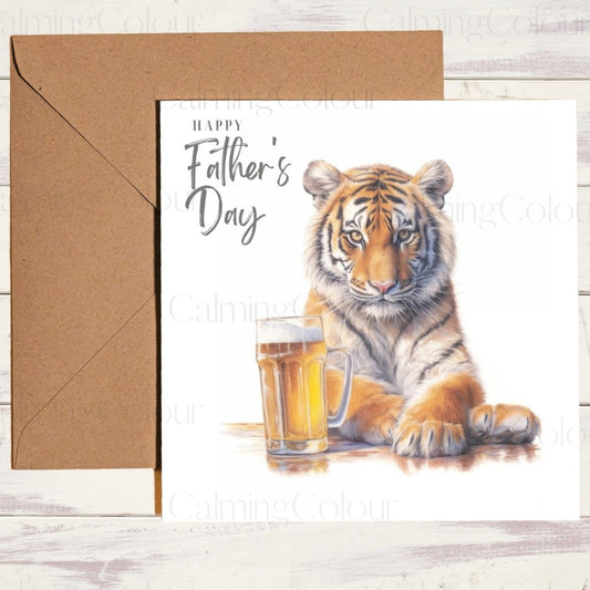 Tiger with a Cake | Father's Day Card | Calming Colour