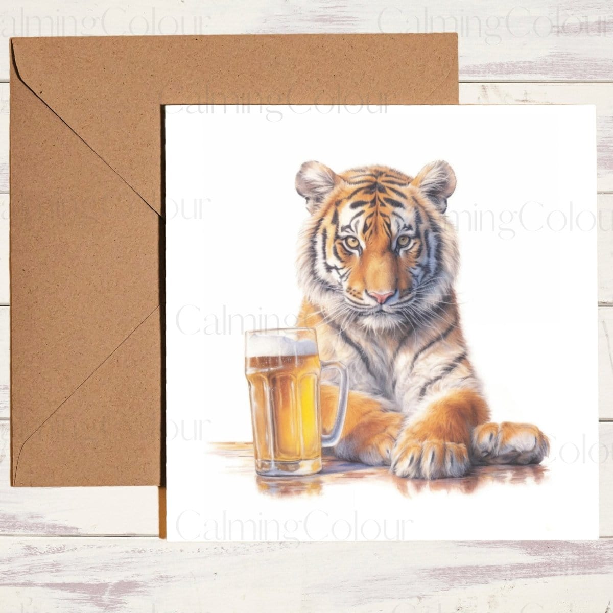 Tiger with a Cake | Father's Day Card | Calming Colour