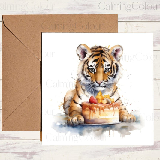 Tiger Greeting Card | Birthday Card | Single Card | Calming Colour