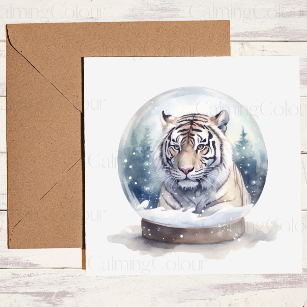 Tiger in a Snow Globe | Christmas Card | Calming Colour