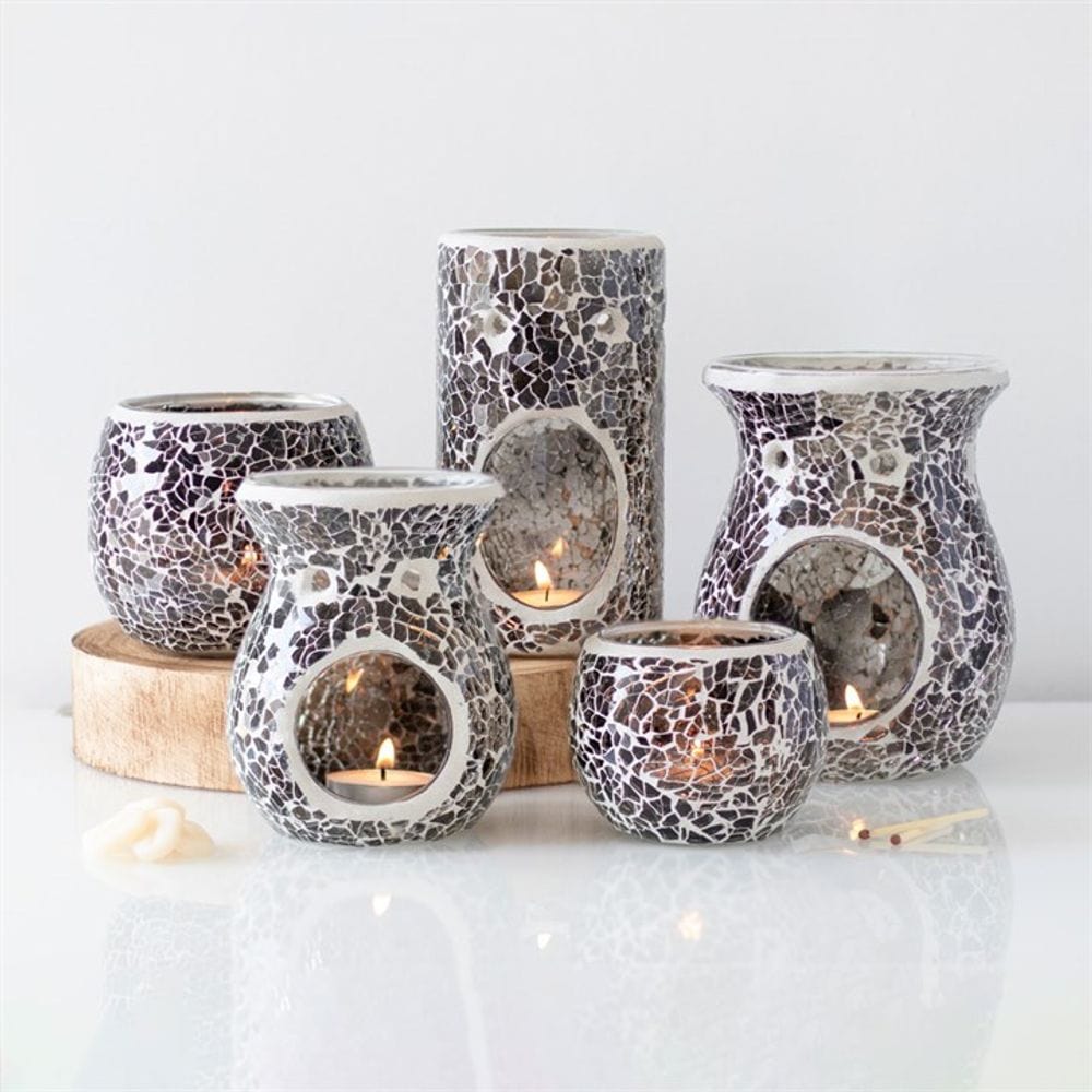 Pillar Gunmetal Grey Crackle Oil Burner | Calming Colour