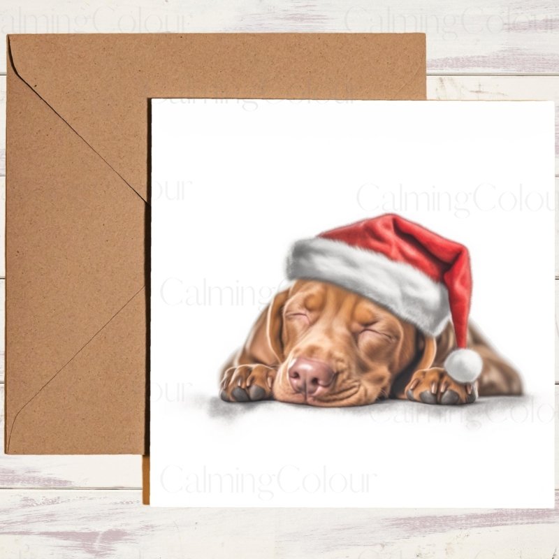 Vizsla Sleeping in Santa Hat | Christmas Card | Christmas Card