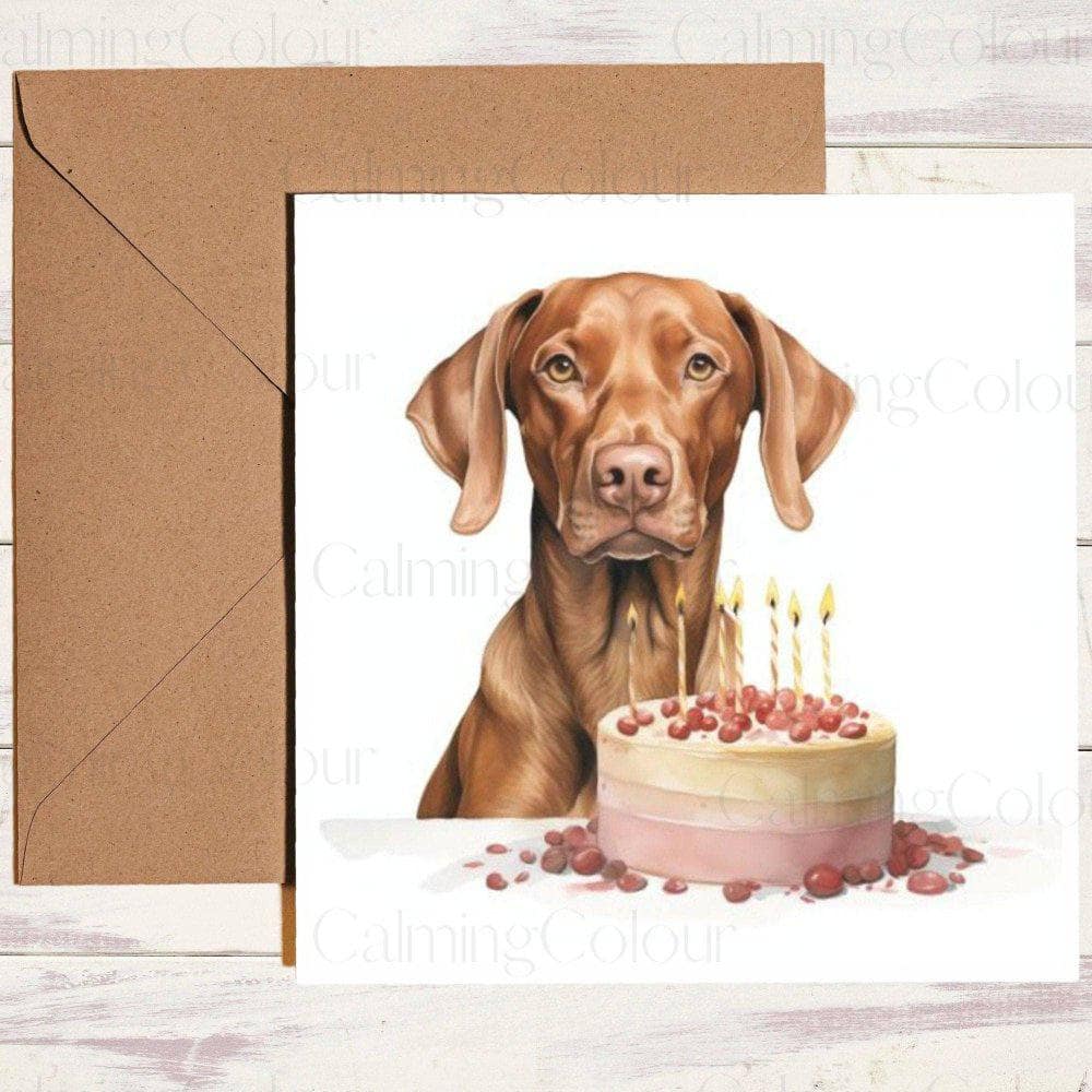 Vizsla with Birthday Cake | Birthday Card | Calming Colour