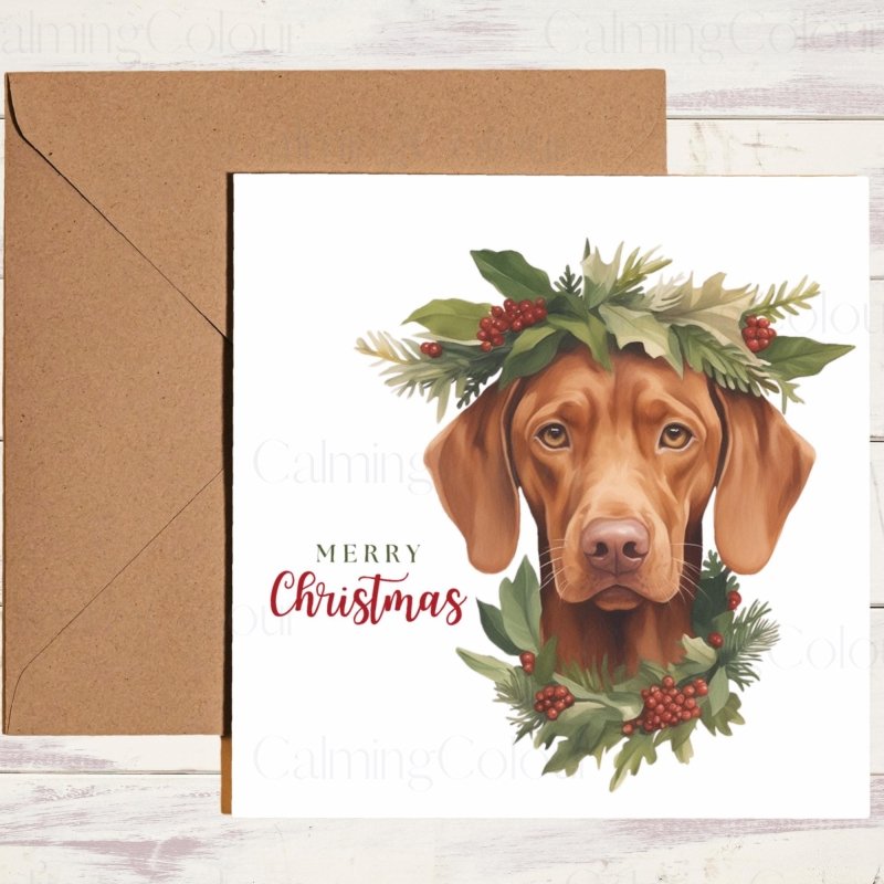Vizsla with Festive Wreath | Christmas Card | Christmas Card