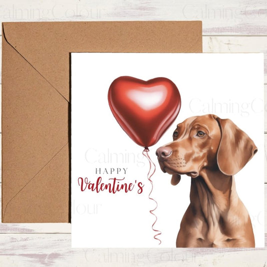 Vizsla with Heart Balloon | Valentine's Card | Valentine's Day