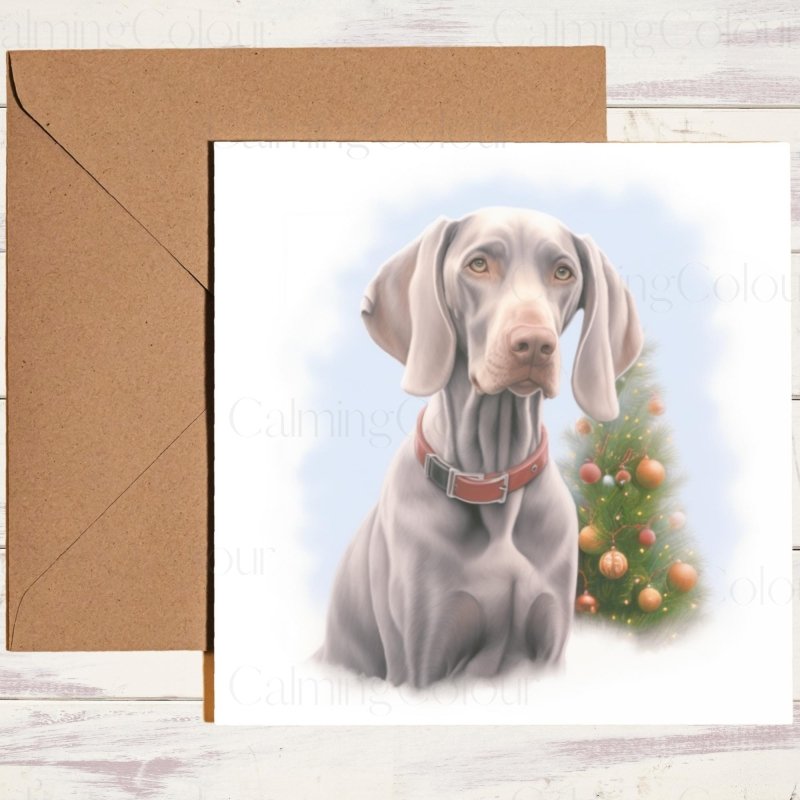 Weimaraner by Sparkling Christmas Tree | Christmas Card | Christmas Card