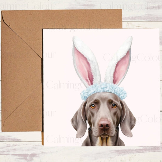 Weimaraner Easter wearing Bunny Ears | Easter Card | Calming Colour