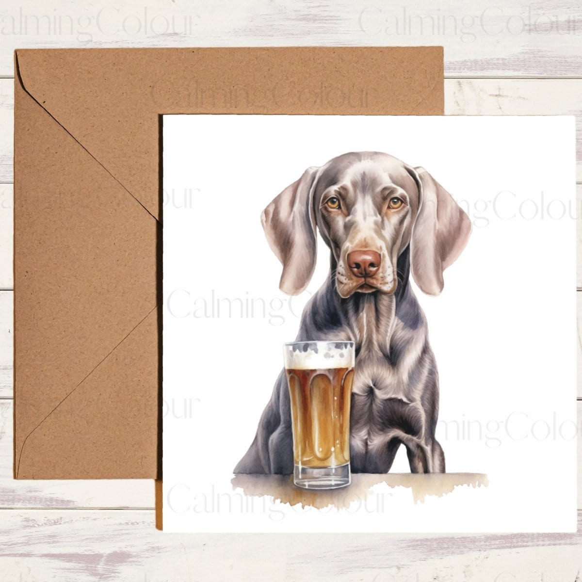 Weimaraner with Pint Glass | Father's Day Card | Calming Colour