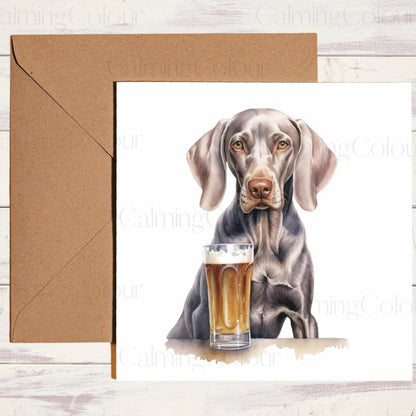 Weimaraner with Pint Glass | Father's Day Card | Calming Colour