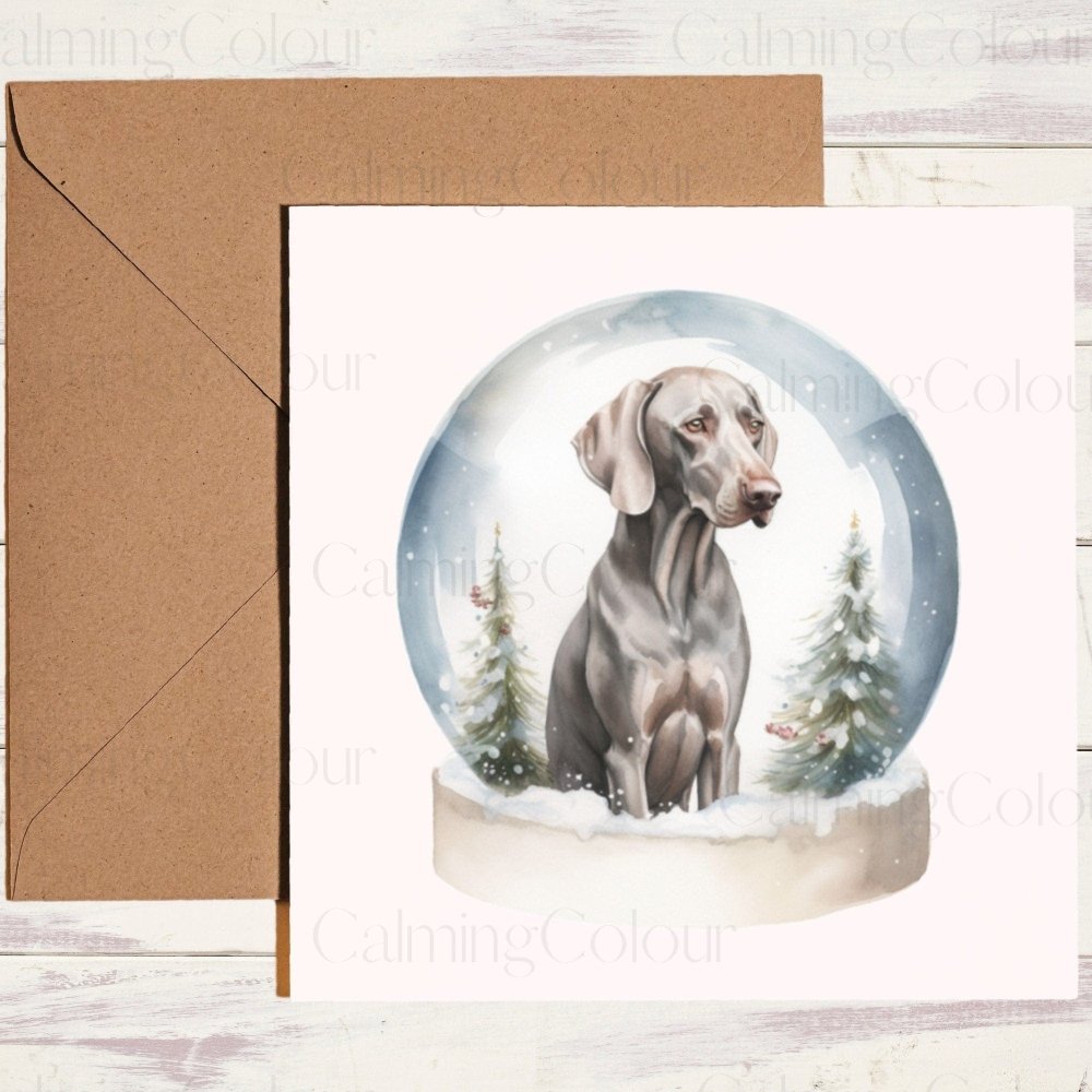 Weimaraner in a Snow Globe | Christmas Card | Calming Colour