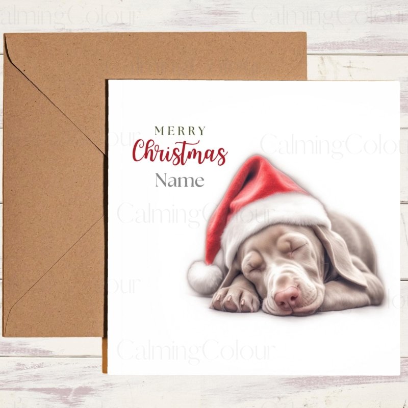 Weimaraner Sound Asleep at Christmas | Festive Card | Christmas Card