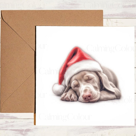 Weimaraner Sound Asleep at Christmas | Festive Card | Christmas Card