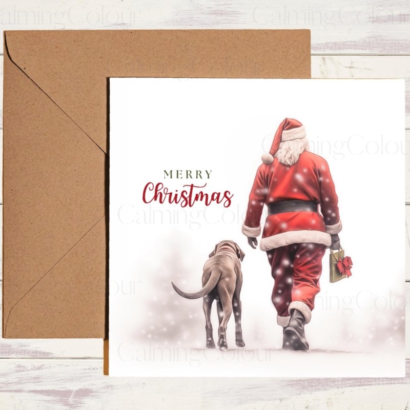 Weimaraner 'Walking with Santa' | Christmas Card |