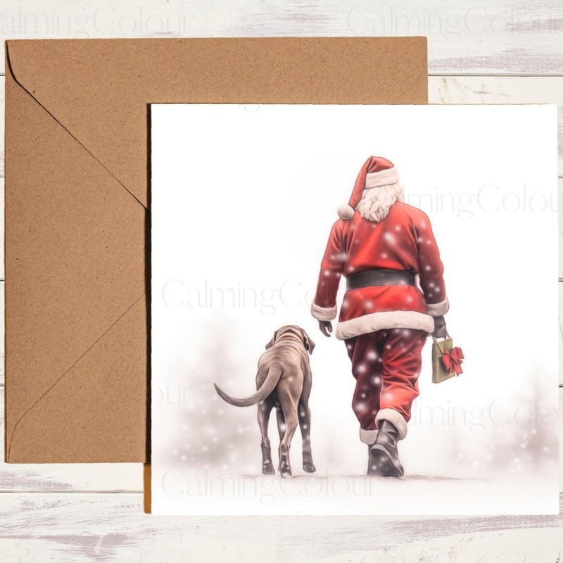 Weimaraner 'Walking with Santa' | Christmas Card |