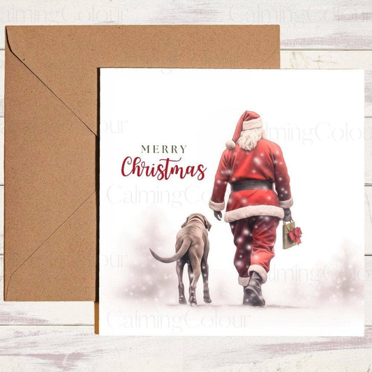 Weimaraner Walking with Santa | Christmas Card | Christmas Card