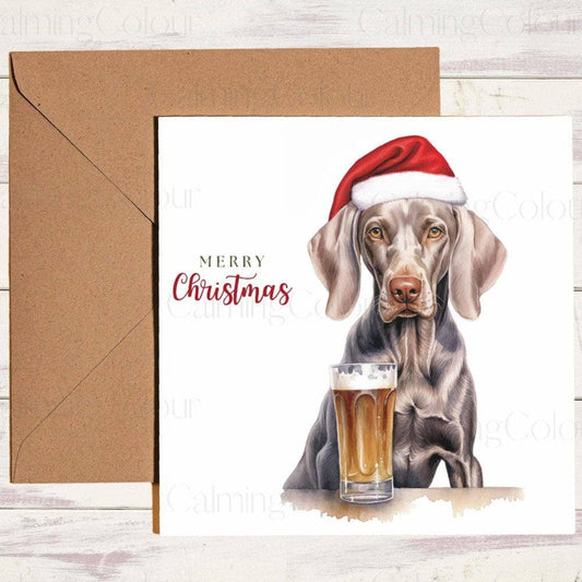 Weimaraner wearing Red Santa Hat | Christmas Card | Christmas Card