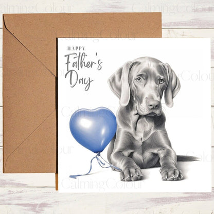 Weimaraner with Blue Balloon | Father's Day Card | Calming Colour