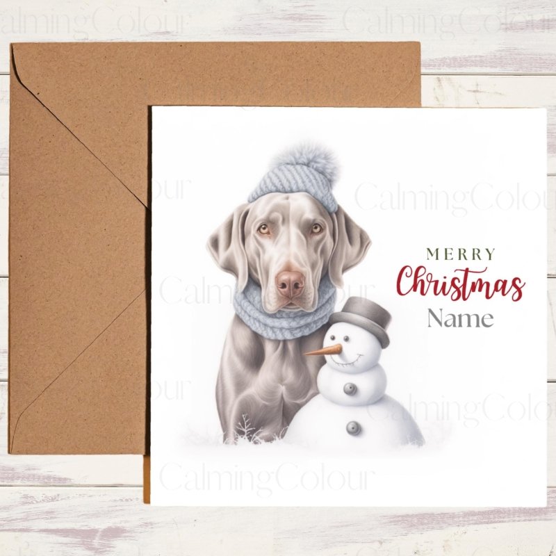 Weimaraner with Mini Snowman | Christmas Card | Christmas Card