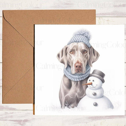 Weimaraner with Mini Snowman | Christmas Card | Calming Colour