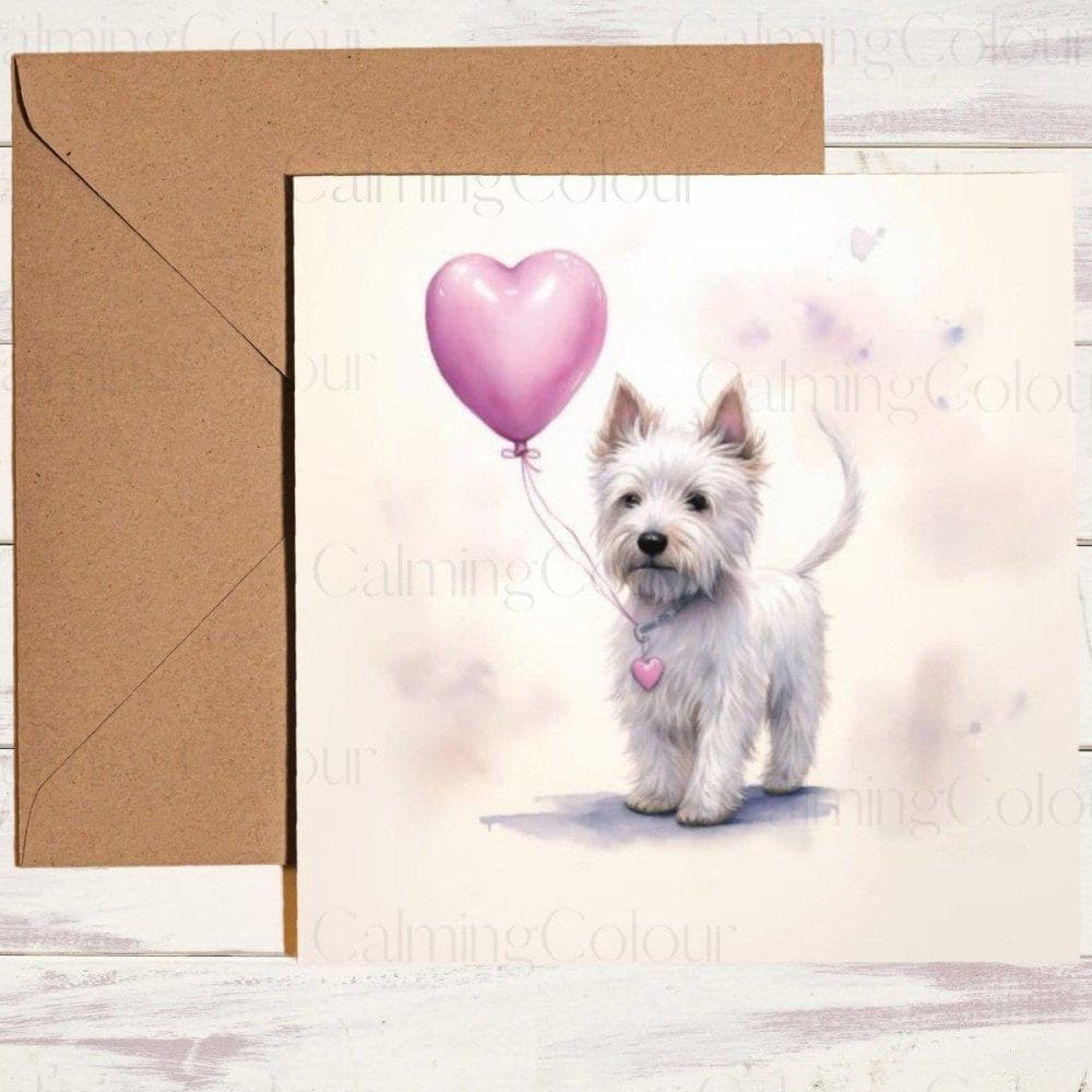 West Highland Terrier and Balloon | Single Card | Calming Colour