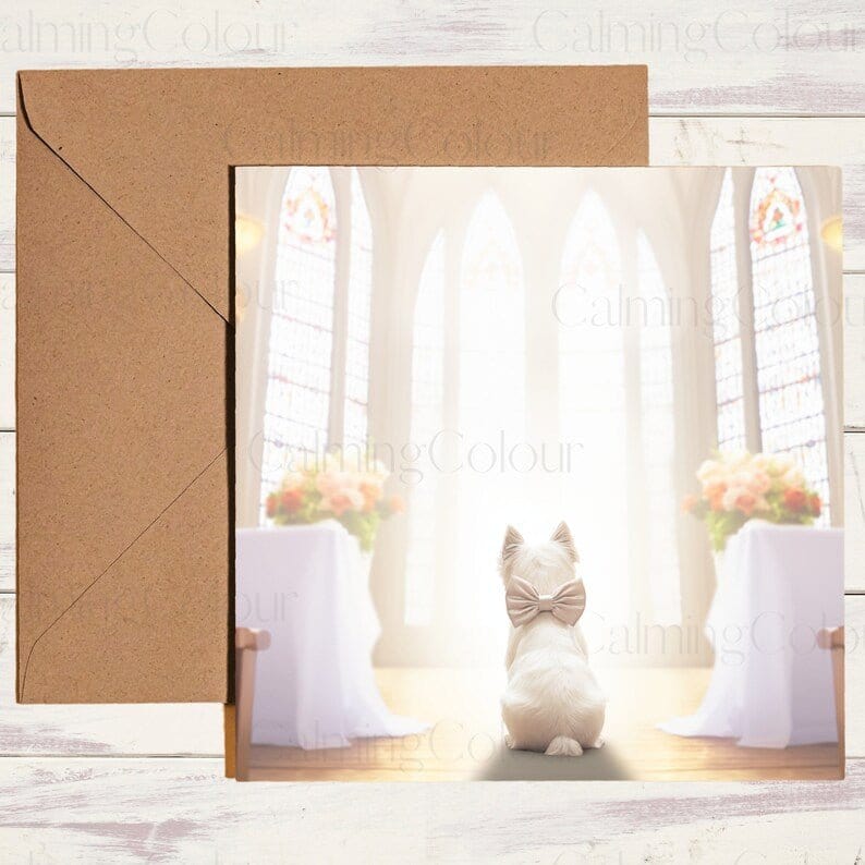 West Highland Terrier in Church | Dog Wedding Card | Calming Colour