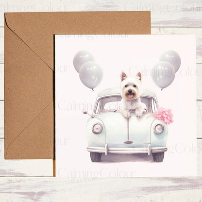 West Highland Terrier in Wedding Car | Wedding Card | Calming Colour