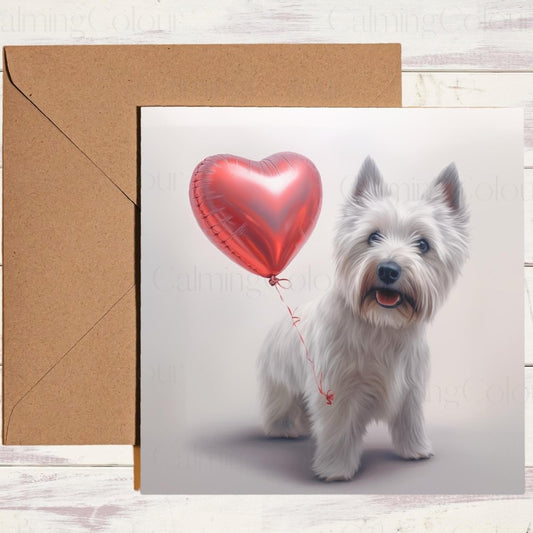 West Highland Terrier with Red Balloon | Valentines Card | Valentine's Day