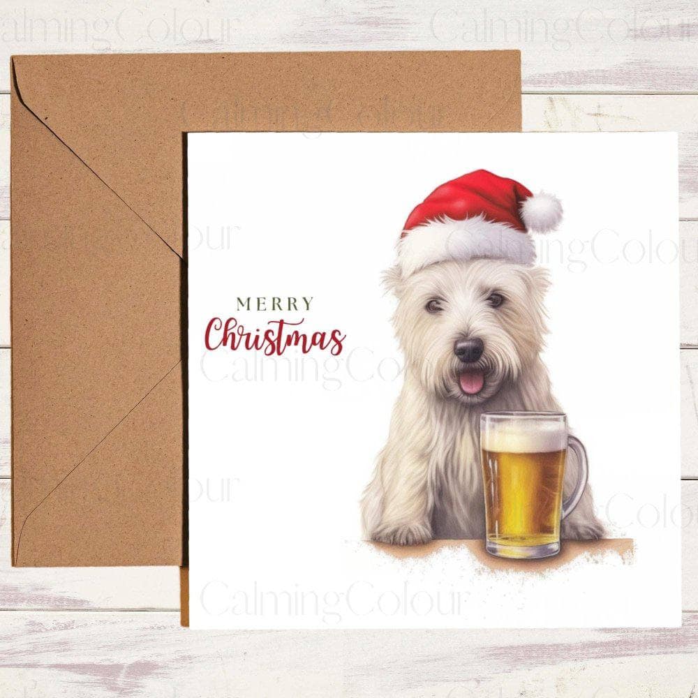 West Highland Terrier wearing Red Santa Hat | Christmas Card | Calming Colour