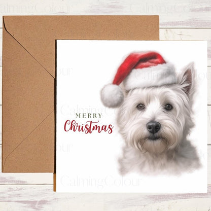 West Highland Terrier | Wearing Santa Hat Christmas Card | Christmas Card