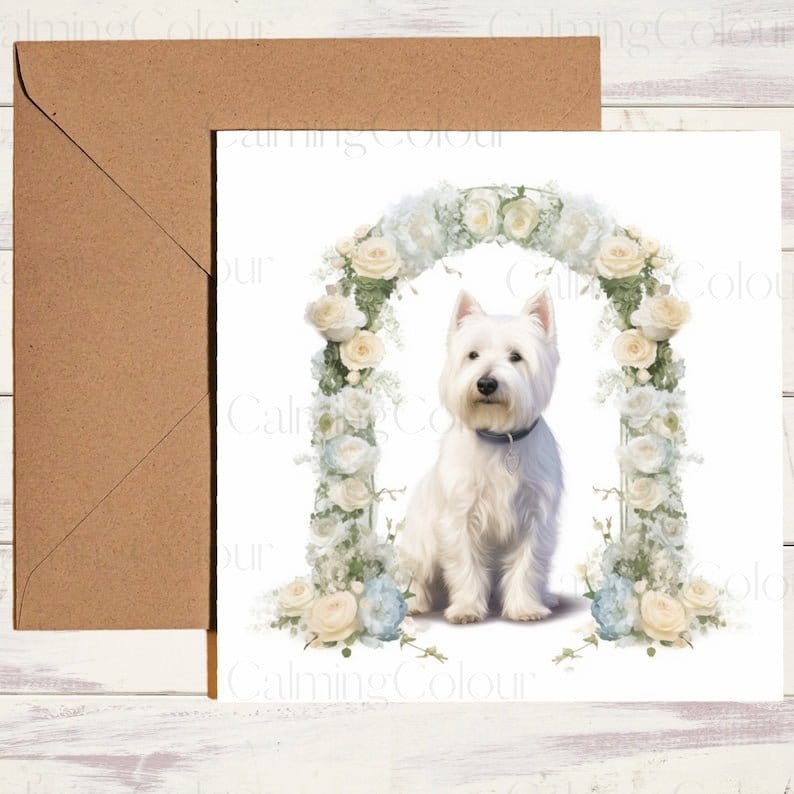 West Highland Terrier under Floral Arch | Wedding Card | Calming Colour