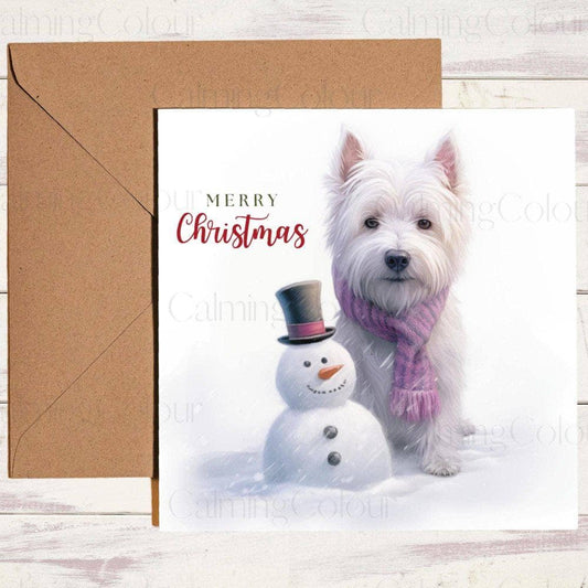 West Highland Terrier with Mini Snowman | Christmas Card | Christmas Card