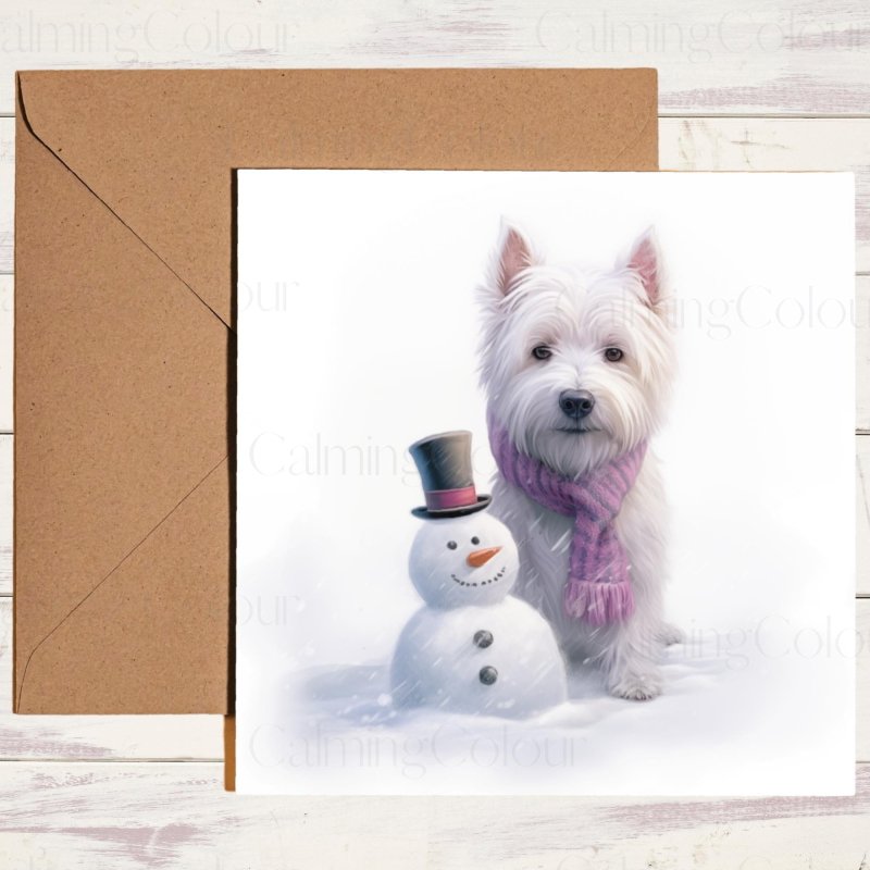 West Highland Terrier with Mini Snowman | Personalised Card | Christmas Card