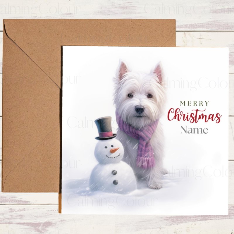 West Highland Terrier with Mini Snowman | Personalised Card | Christmas Card