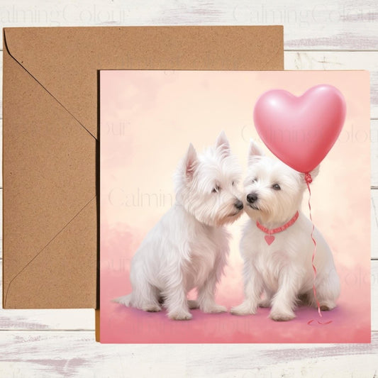 West Highland Terrier with Red Balloon l Valentine's Card | Calming Colour