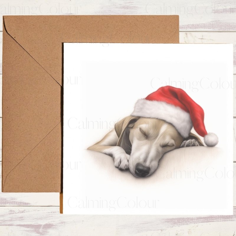 Whippet Curled Up in Santa Hat | Christmas Card | Christmas Card