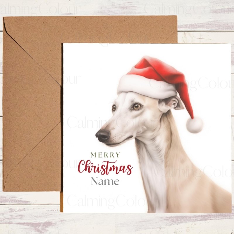 Whippet in Santa Hat | Christmas Greeting Card | Christmas Card