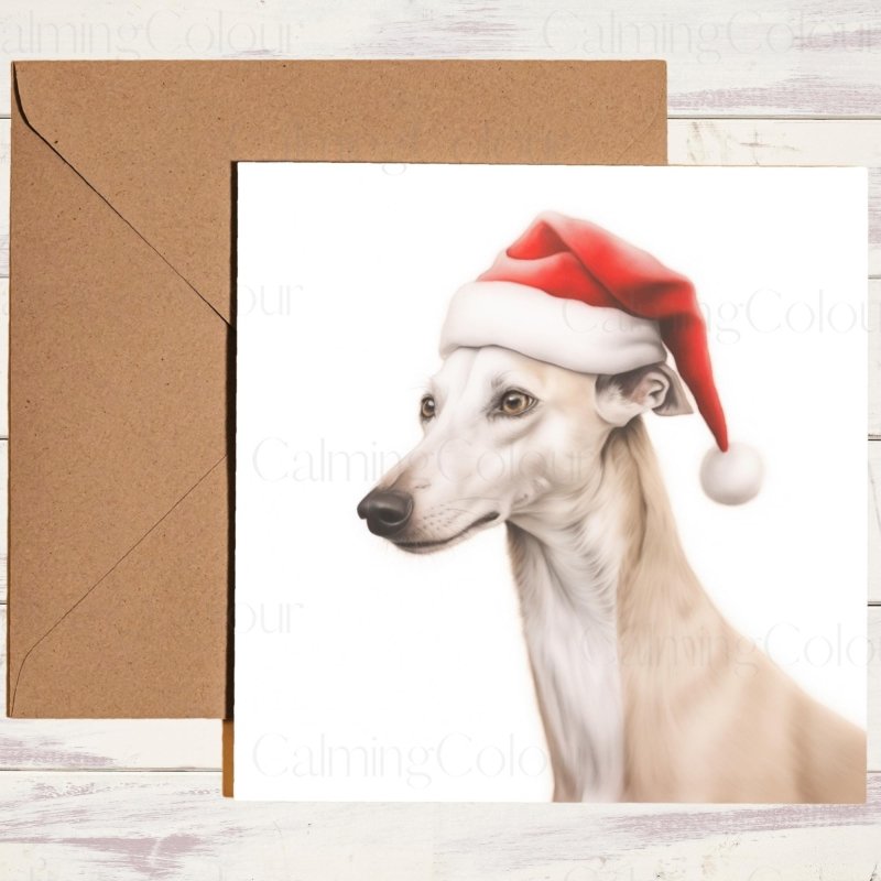 Whippet in Santa Hat | Christmas Greeting Card | Christmas Card