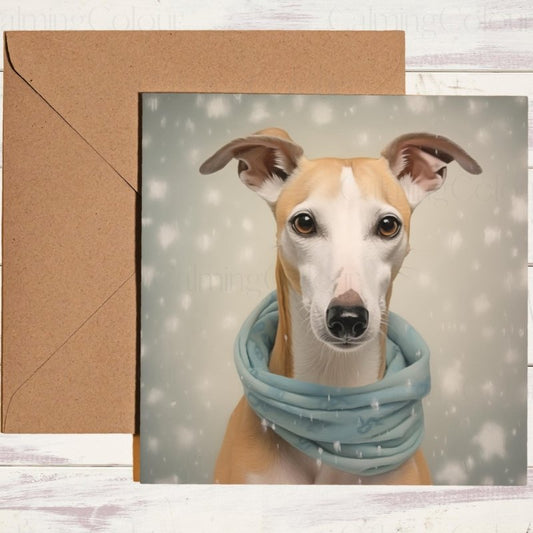 Whippet in Snow | Christmas Card | Christmas Card