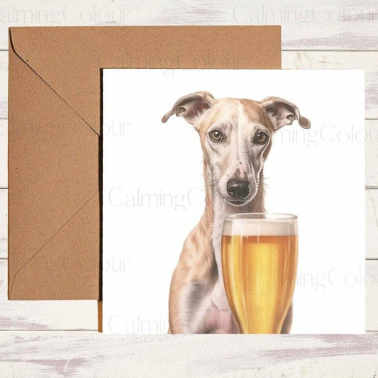 Whippet with a Pint Glass | Birthday Card | Birthday Card