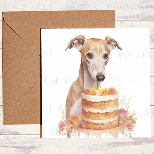 Whippet with Birthday Cake | Birthday Card | Birthday Card