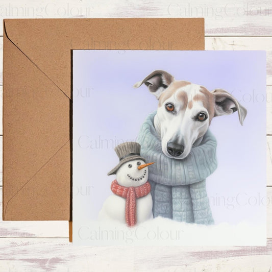 Whippet with Snowman | Christmas Card | Christmas Card