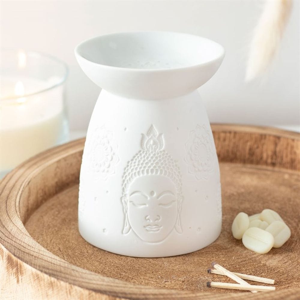 White Ceramic Buddha Face Oil Burner | Calming Colour