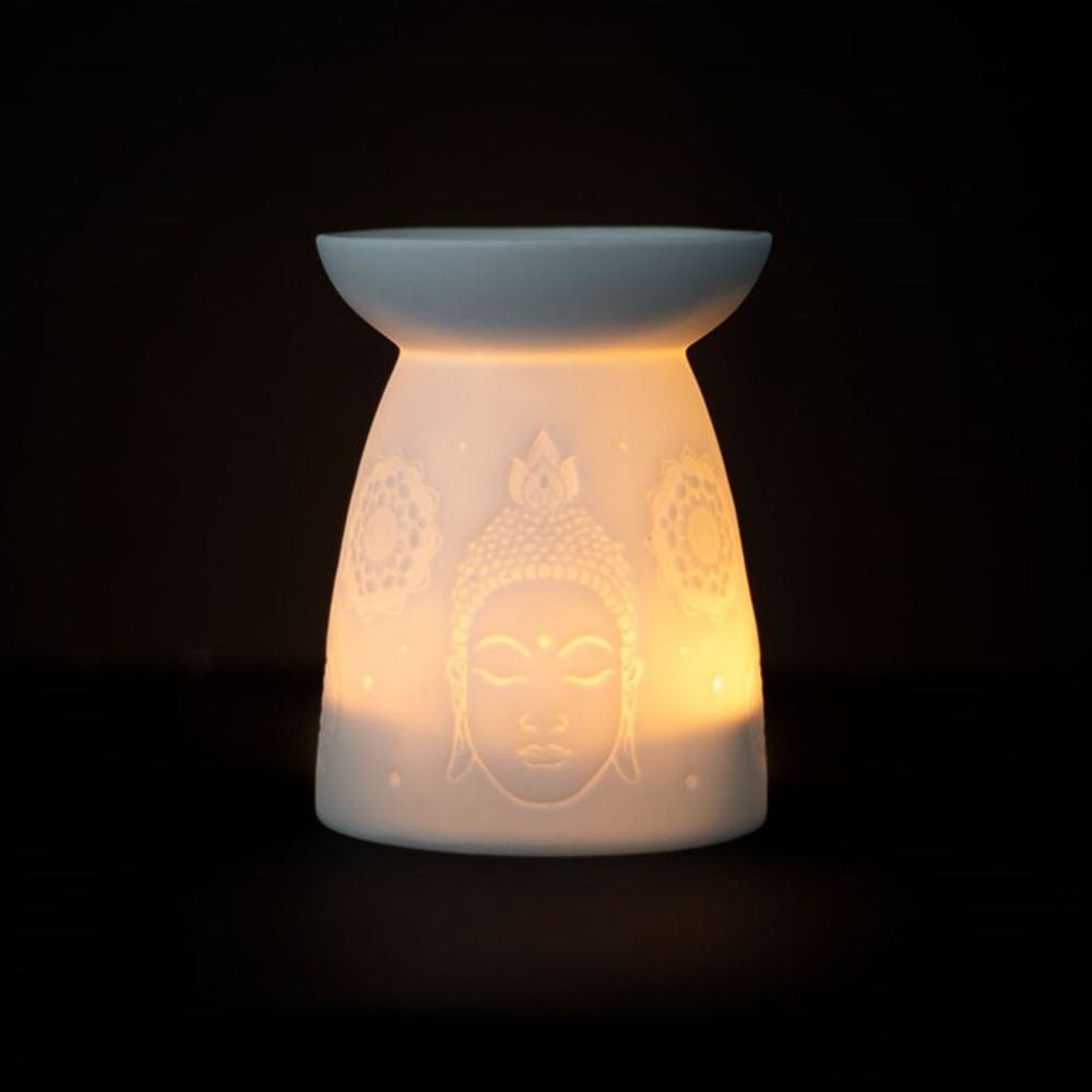 White Ceramic Buddha Face Oil Burner | Calming Colour