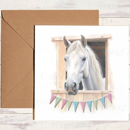 White Horse at Stable Door | Birthday Card | Birthday Card (Personalised)