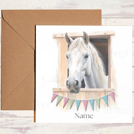 White Horse at Stable Door | Birthday Card | Birthday Card (Personalised)