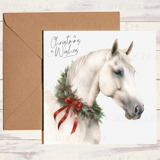 White Horse Christmas Card | Card for Horse Lover | Christmas Card