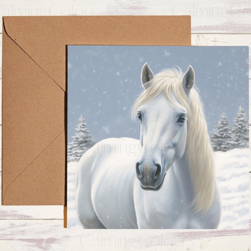 White Horse in the Winter Snow | Christmas Card | Christmas Card
